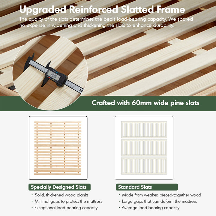 Scandinavian Oak Wood Chenille Velvet Fabric Floating Storage Bed HAVEN