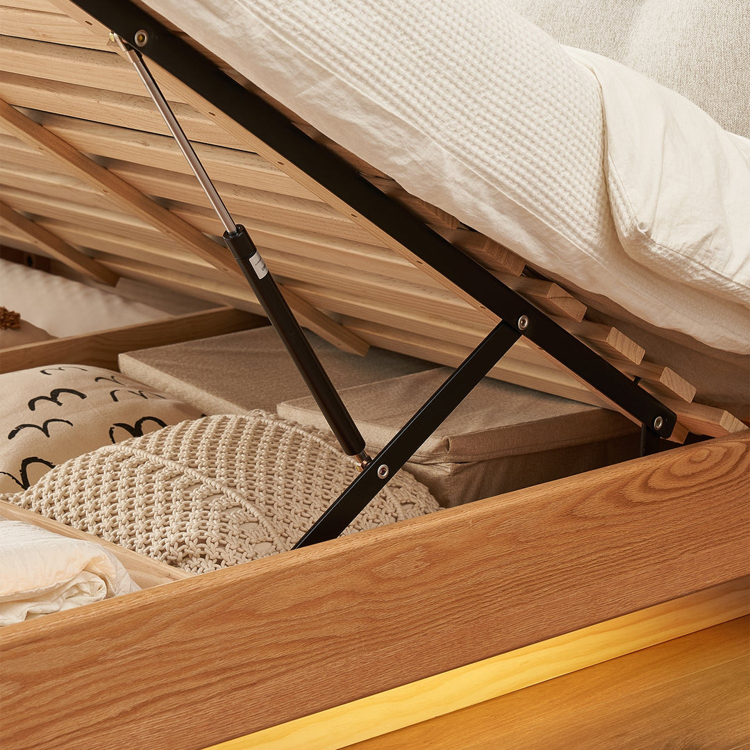 Scandinavian Oak Wood Chenille Velvet Fabric Floating Storage Bed HAVEN