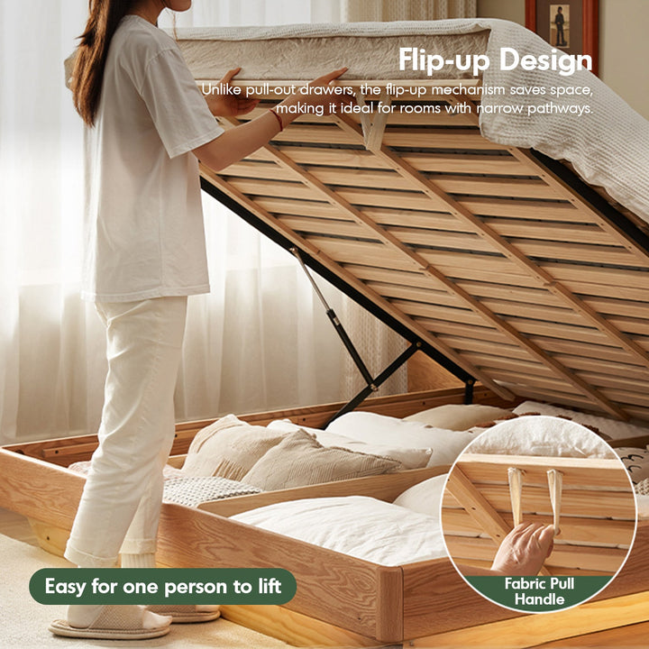 Scandinavian Oak Wood Chenille Velvet Fabric Floating Storage Bed HAVEN