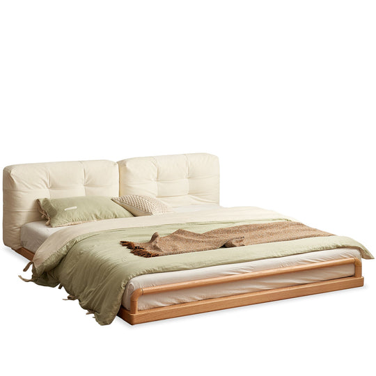 Scandinavian oak wood velvet cat scratch resistant fabric floor tatami bed cloud in white background.