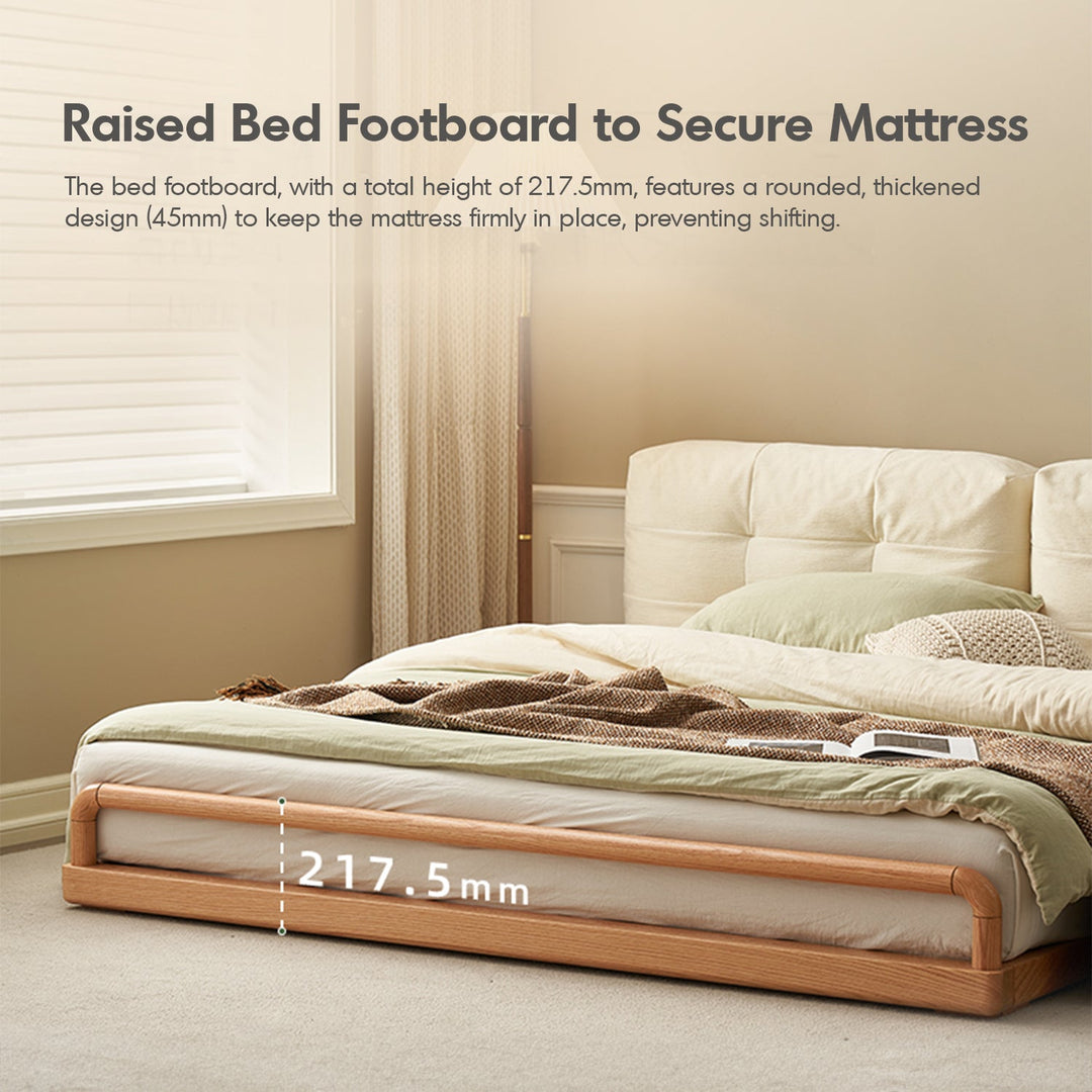 Scandinavian oak wood velvet cat scratch resistant fabric floor tatami bed cloud in still life.