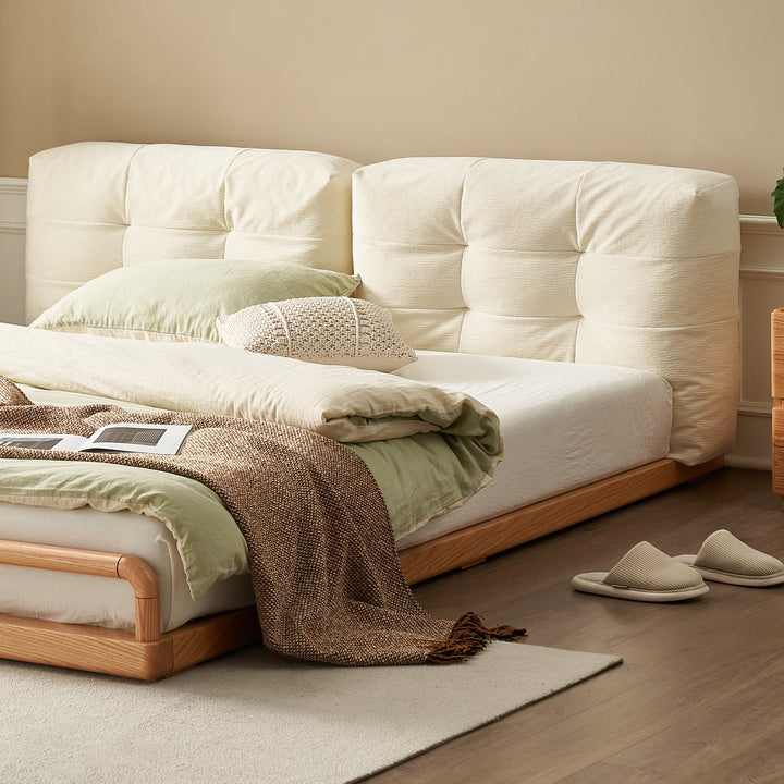 Scandinavian oak wood velvet cat scratch resistant fabric floor tatami bed cloud detail 7.