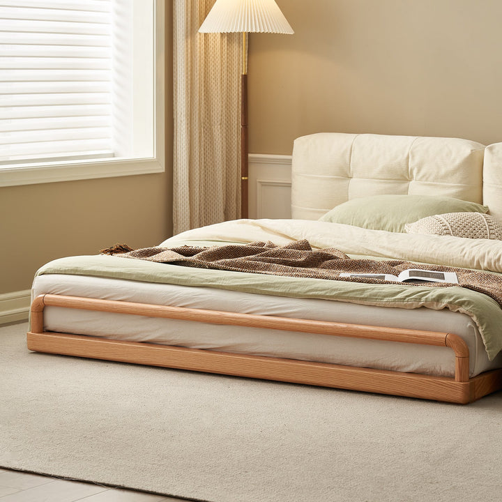 Scandinavian oak wood velvet cat scratch resistant fabric floor tatami bed cloud detail 8.
