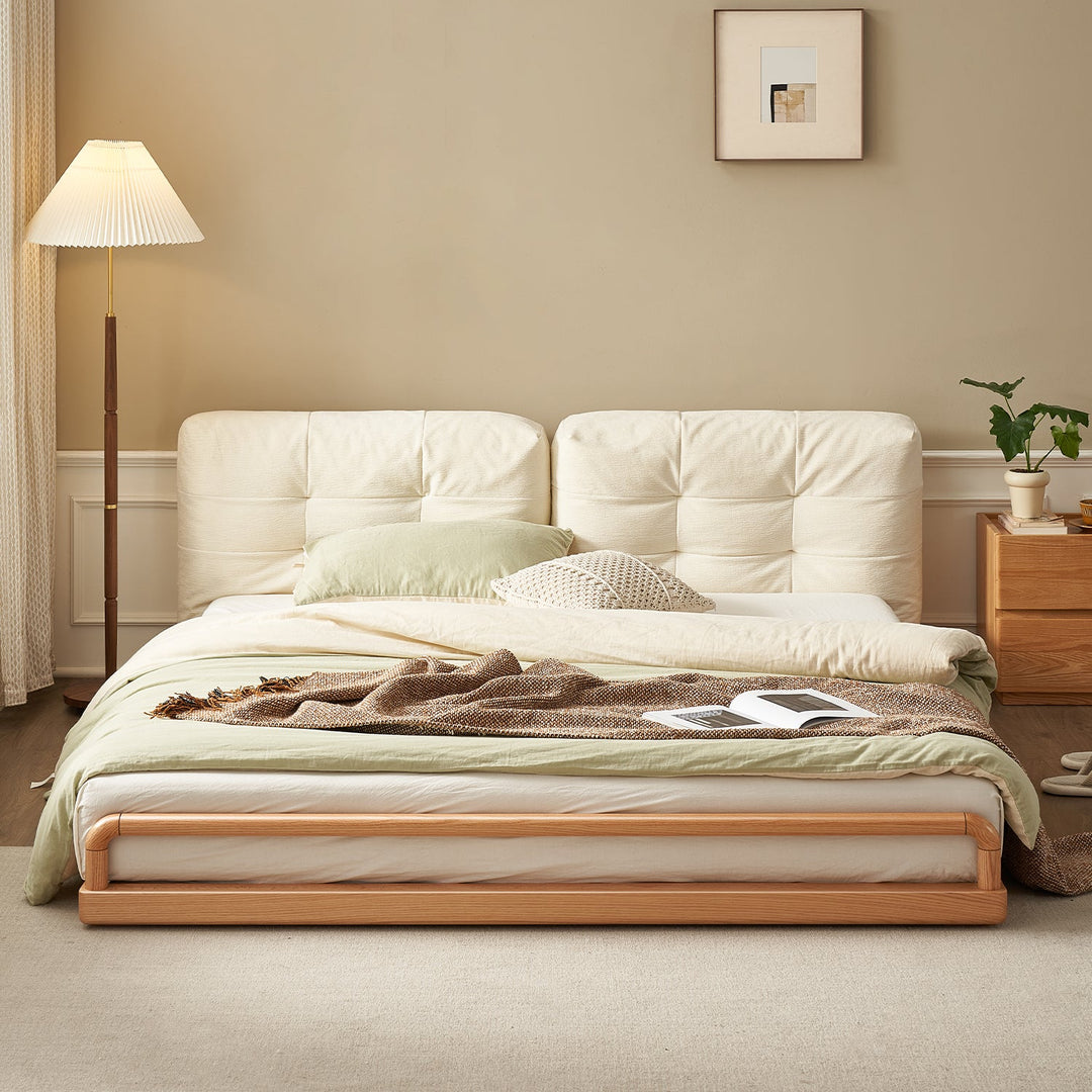 Scandinavian oak wood velvet cat scratch resistant fabric floor tatami bed cloud detail 9.