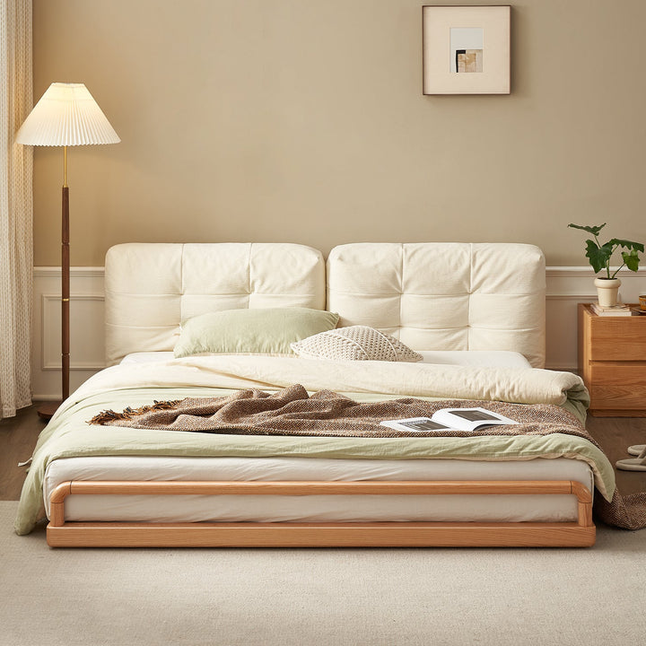 Scandinavian oak wood velvet cat scratch resistant fabric floor tatami bed cloud detail 9.