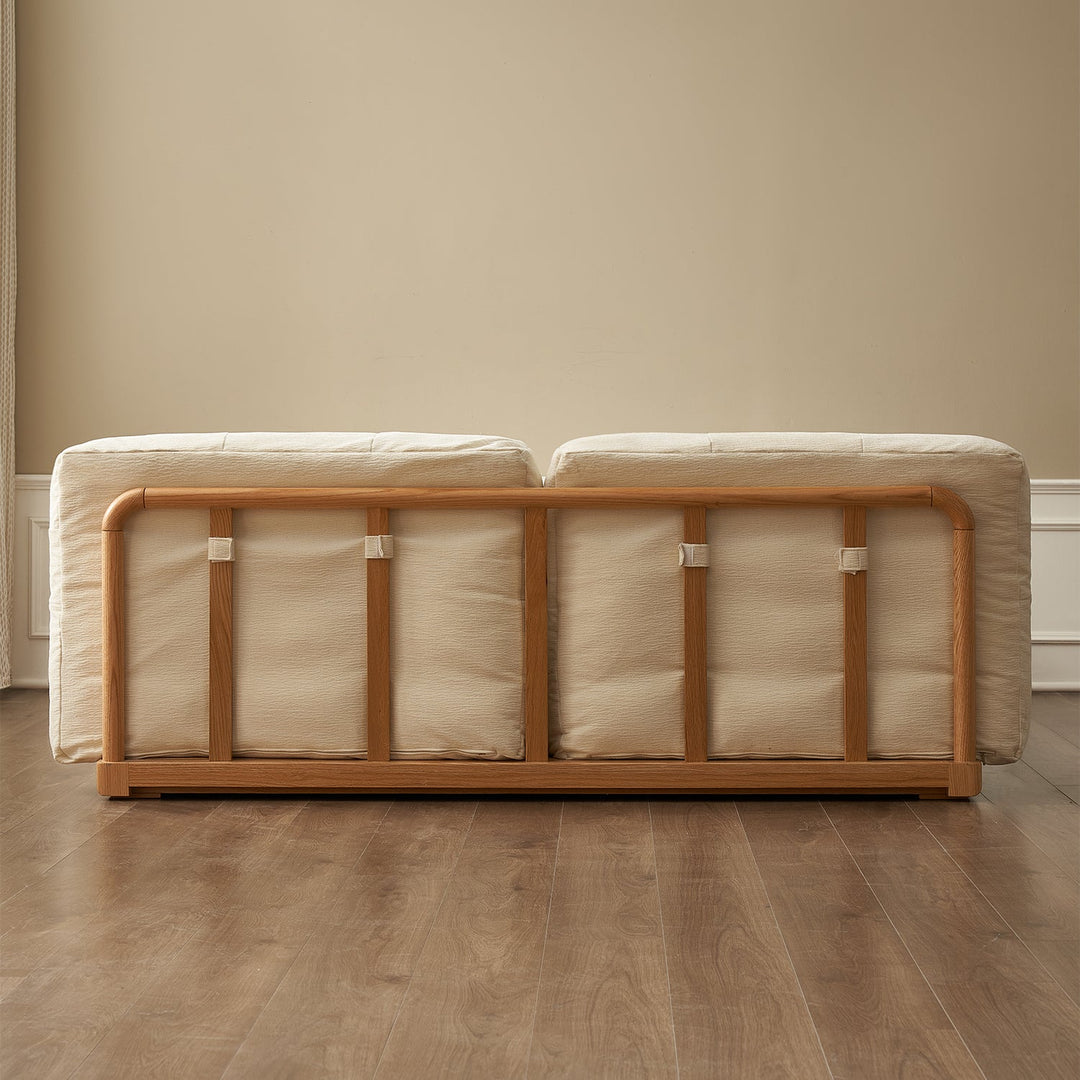 Scandinavian oak wood velvet cat scratch resistant fabric floor tatami bed cloud detail 11.