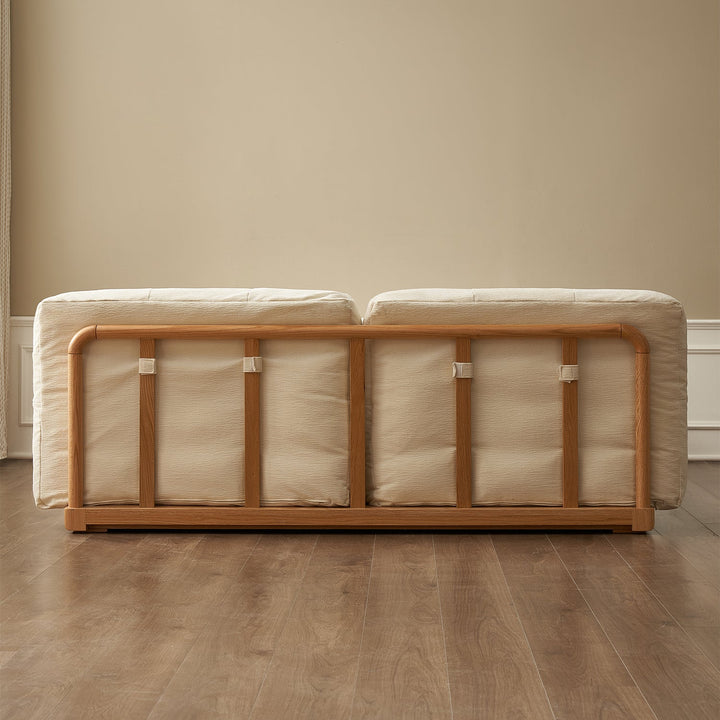 Scandinavian oak wood velvet cat scratch resistant fabric floor tatami bed cloud detail 11.
