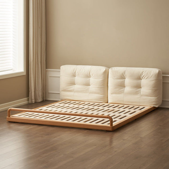 Scandinavian oak wood velvet cat scratch resistant fabric floor tatami bed cloud detail 12.