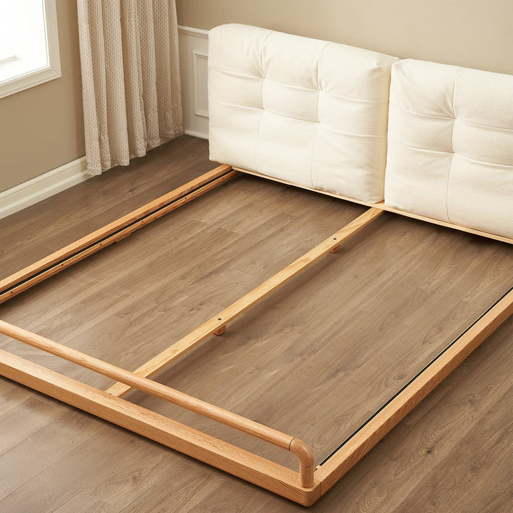 Scandinavian oak wood velvet cat scratch resistant fabric floor tatami bed cloud detail 13.