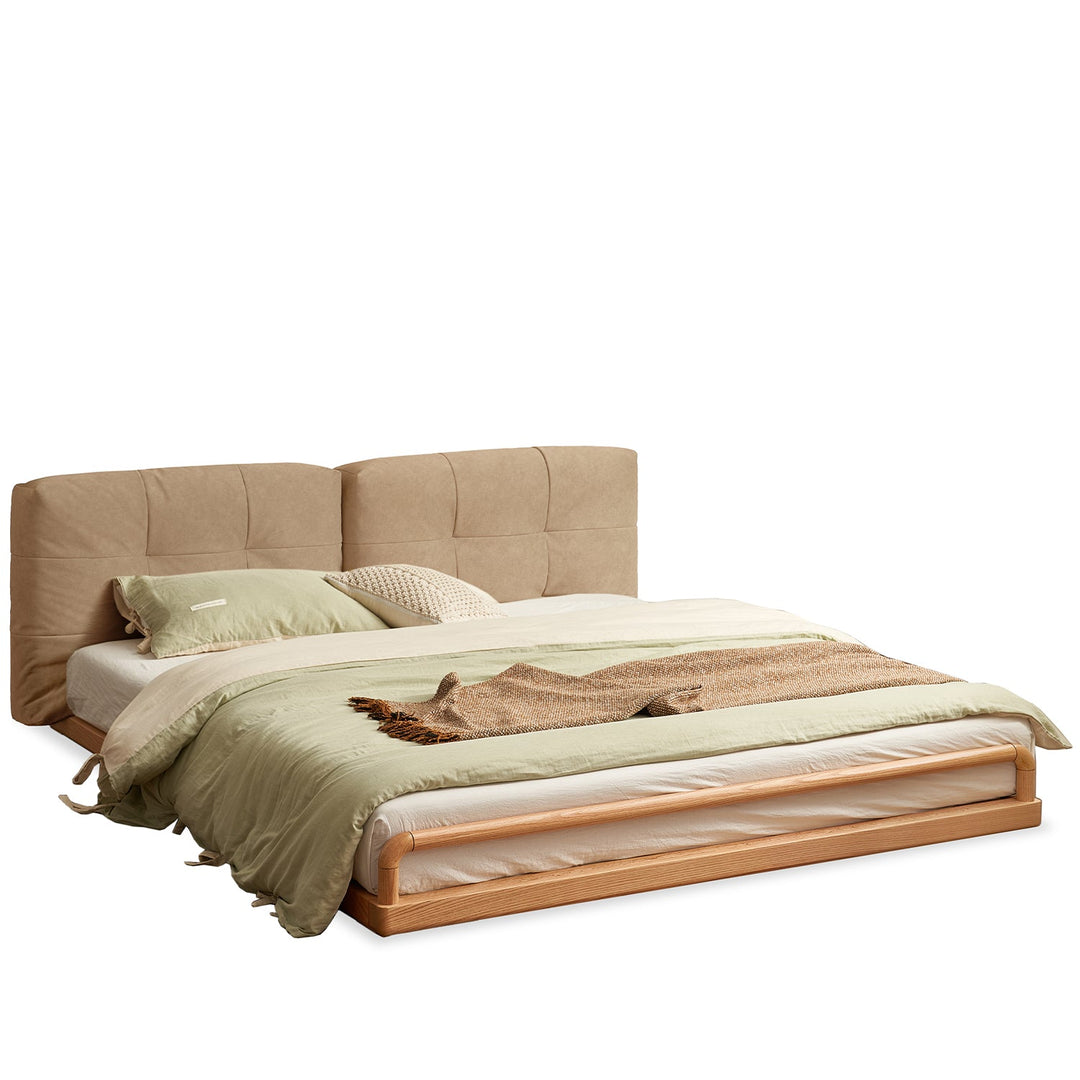 Scandinavian oak wood velvet cat scratch resistant fabric floor tatami bed cloud detail 15.