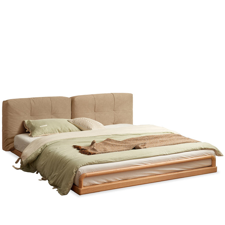 Scandinavian oak wood velvet cat scratch resistant fabric floor tatami bed cloud detail 15.