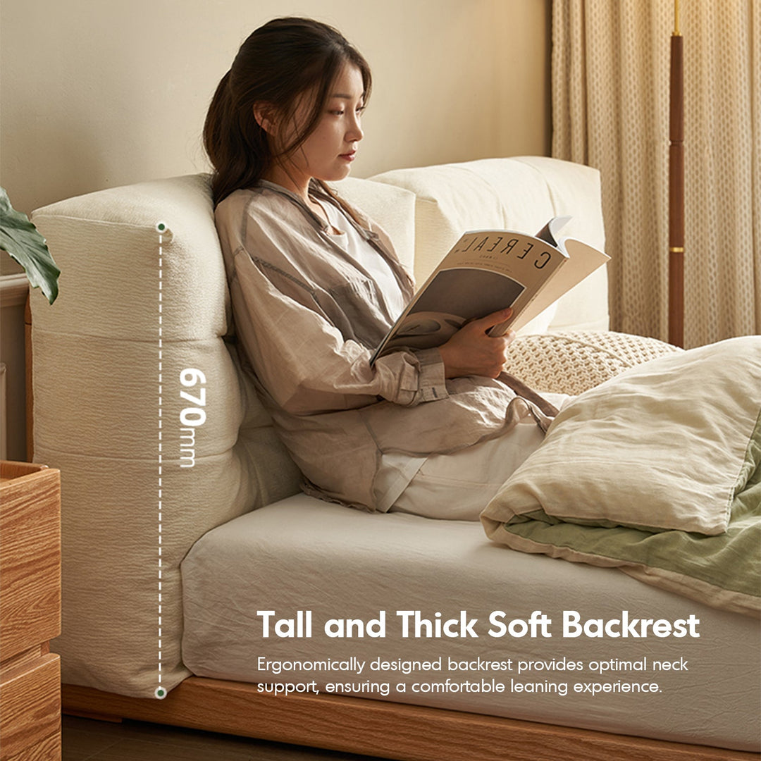Scandinavian oak wood velvet cat scratch resistant fabric floor tatami bed cloud with context.