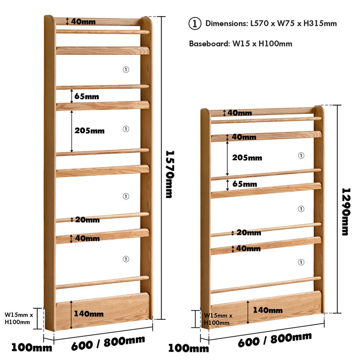 Scandinavian oak wood wall shelf bookshelf spire color swatches.