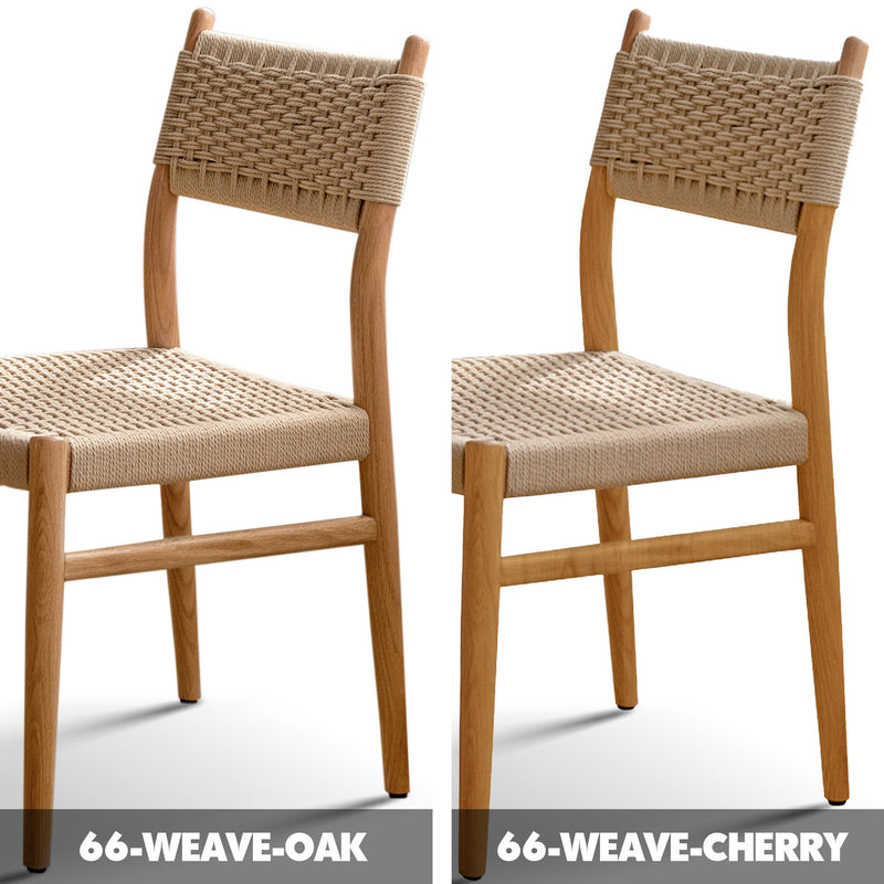 Scandinavian oak wood woven rope dining chair weave color swatches.