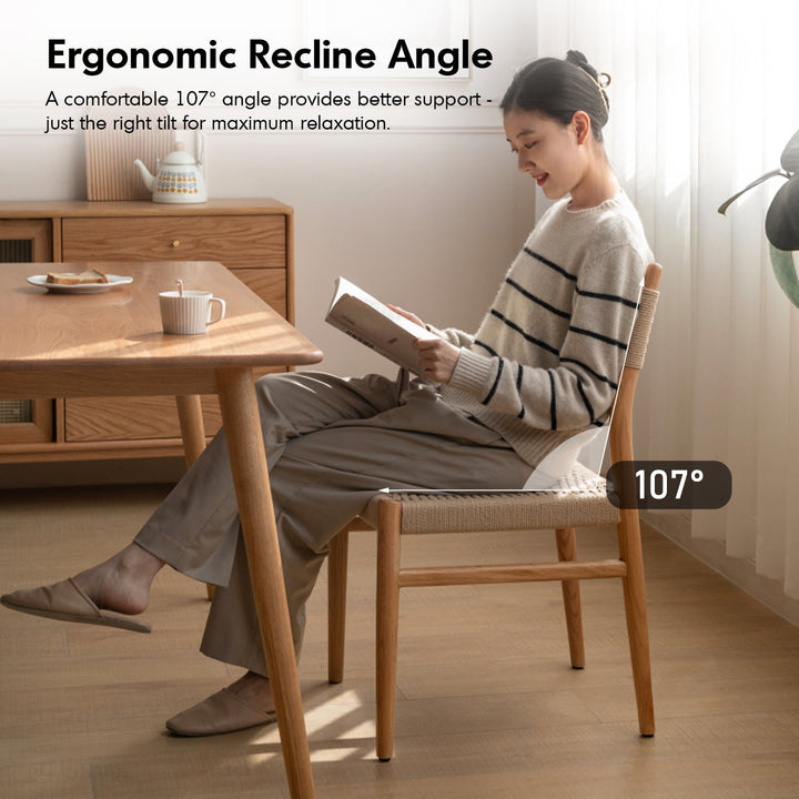 Scandinavian oak wood woven rope dining chair weave in still life.