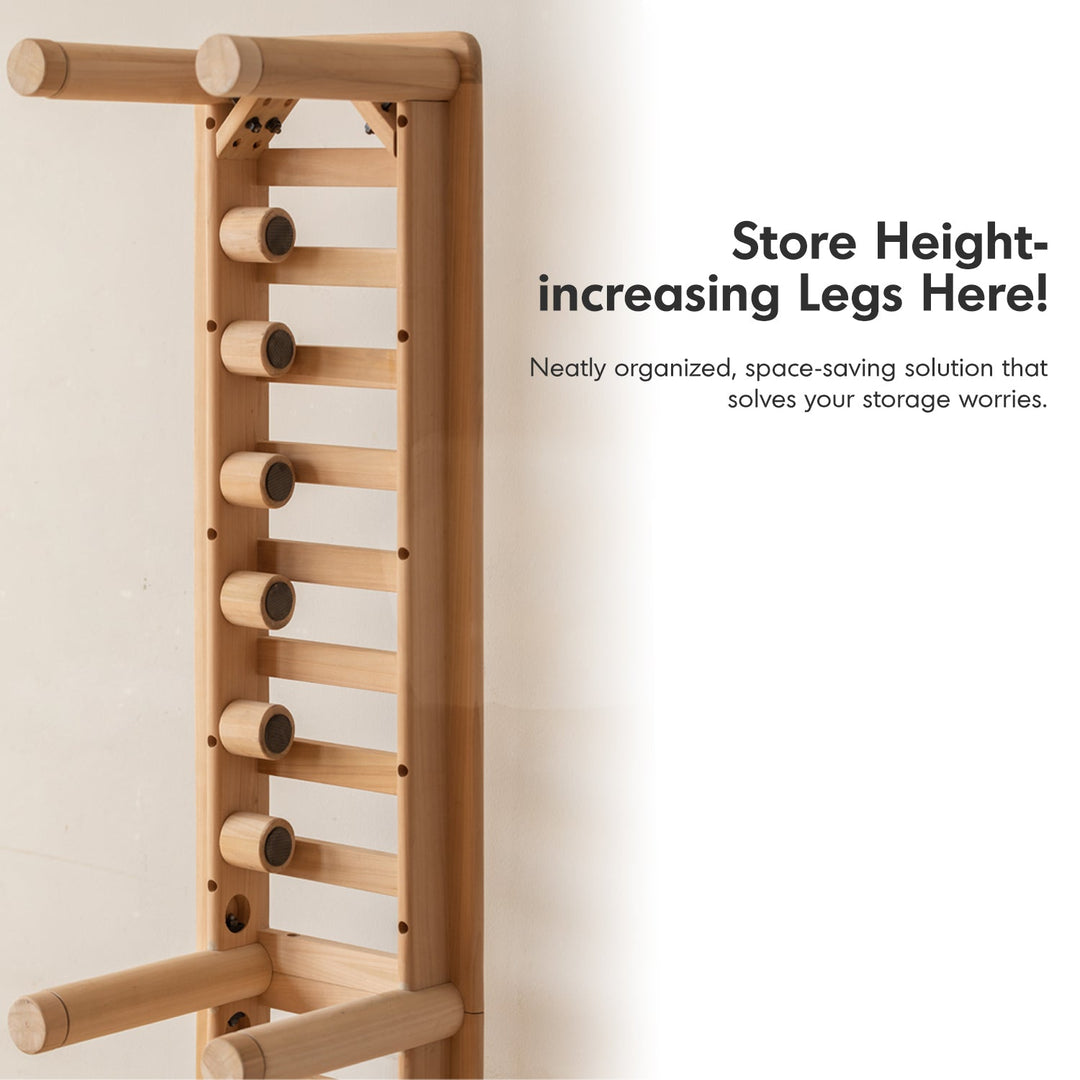 Scandinavian poplar wood extended splicing bed frame with mattress sela in panoramic view.