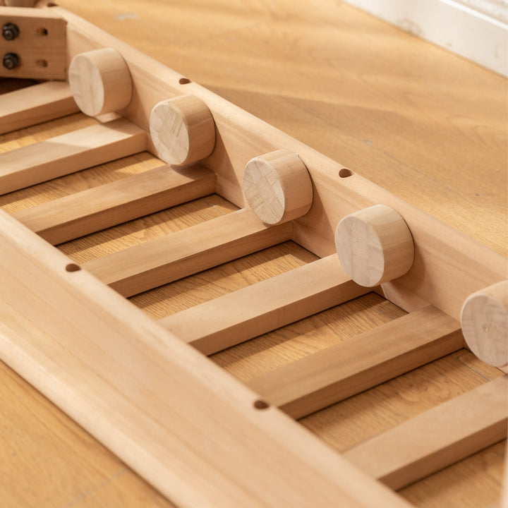 Scandinavian poplar wood extended splicing bed frame with mattress sela detail 2.