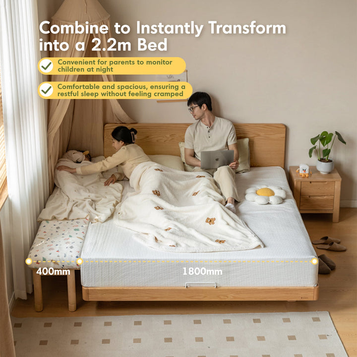 Scandinavian poplar wood extended splicing bed frame with mattress sela material variants.