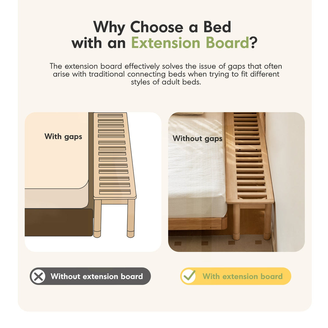 Scandinavian poplar wood extended splicing bed frame with mattress sela with context.