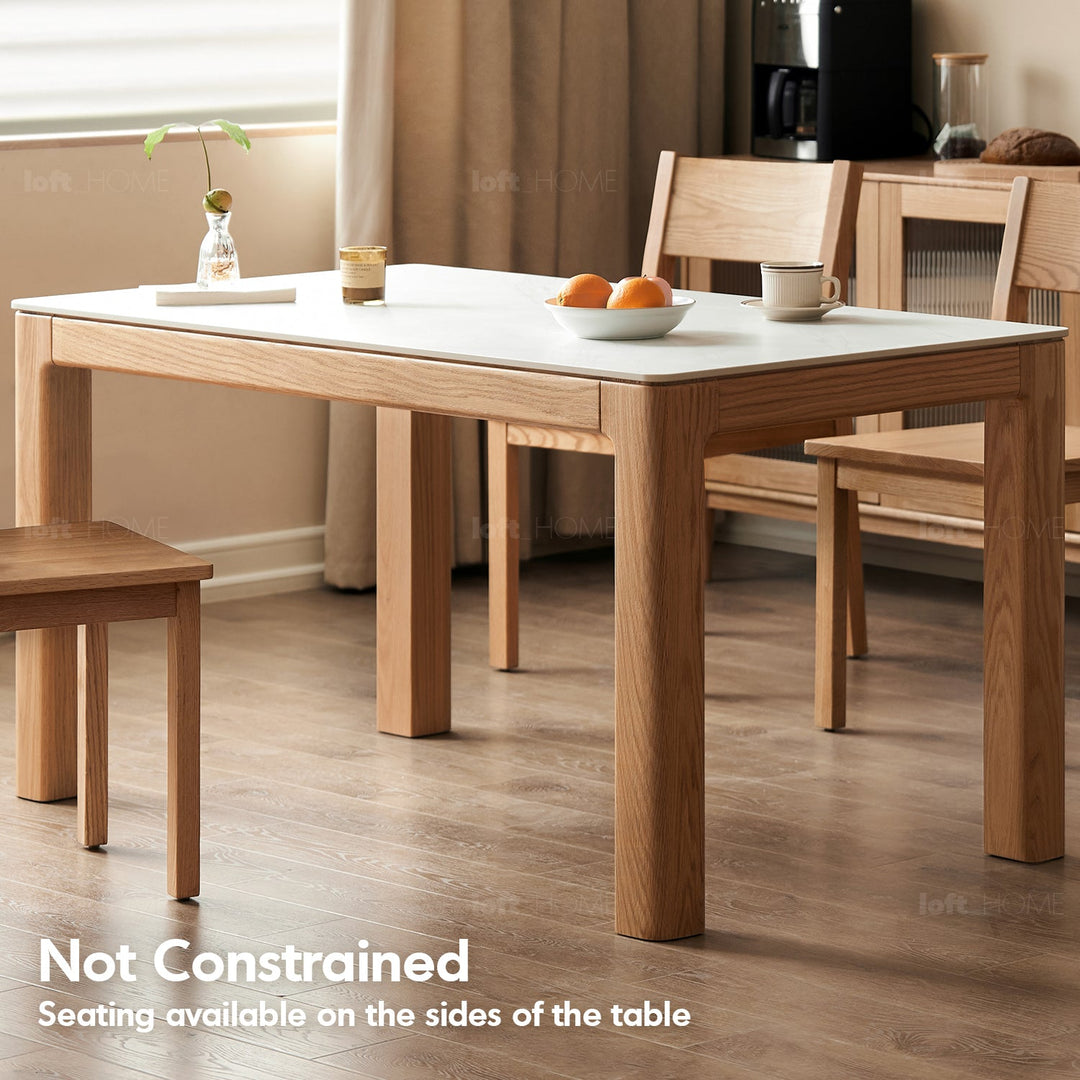 Scandinavian sintered stone dining table hulk layered structure.