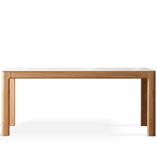 Scandinavian sintered stone dining table hulk in white background.