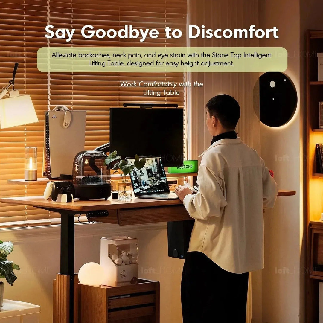 Scandinavian Sintered Stone Electric Height Adjustable Study Table ENCHANTED