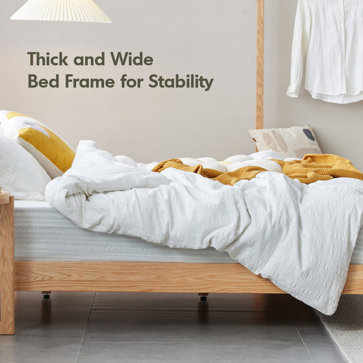 Scandinavian oak wood platform bed novella in details.