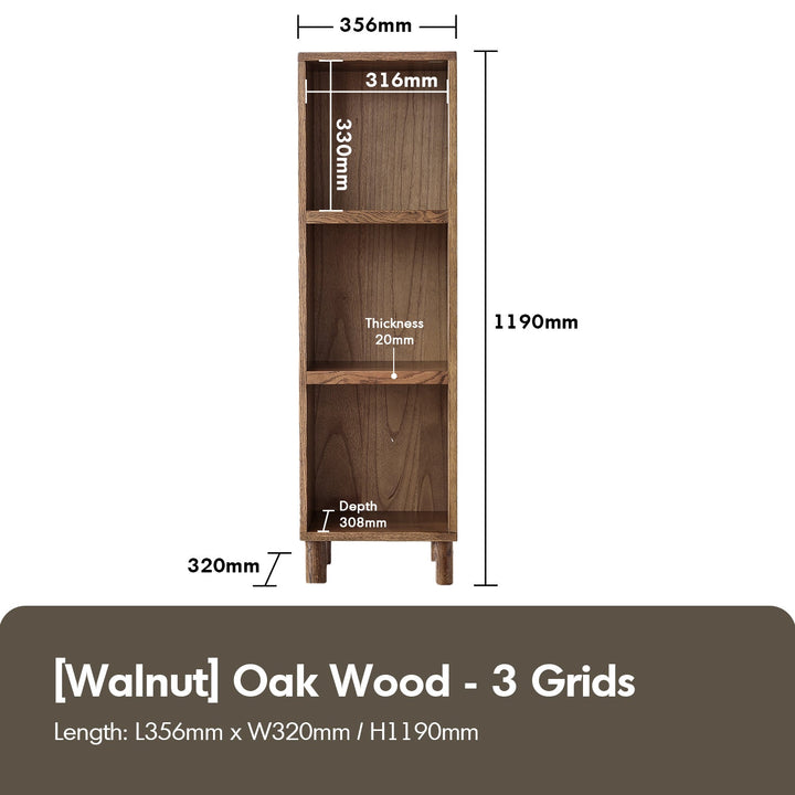 Scandinavian oak wood bookshelf gerin material variants.