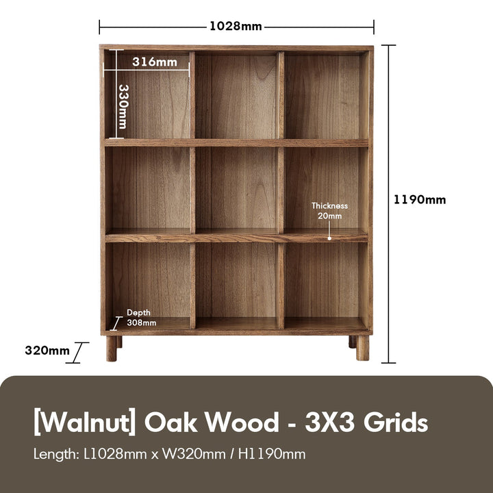 Scandinavian oak wood bookshelf gerin in close up details.