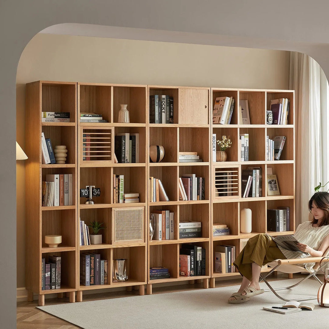 Scandinavian oak wood bookshelf gerin primary product view.