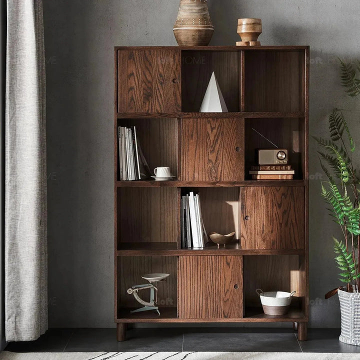 Scandinavian Oak Wood Shelf Bookshelf Optional Door GERIN