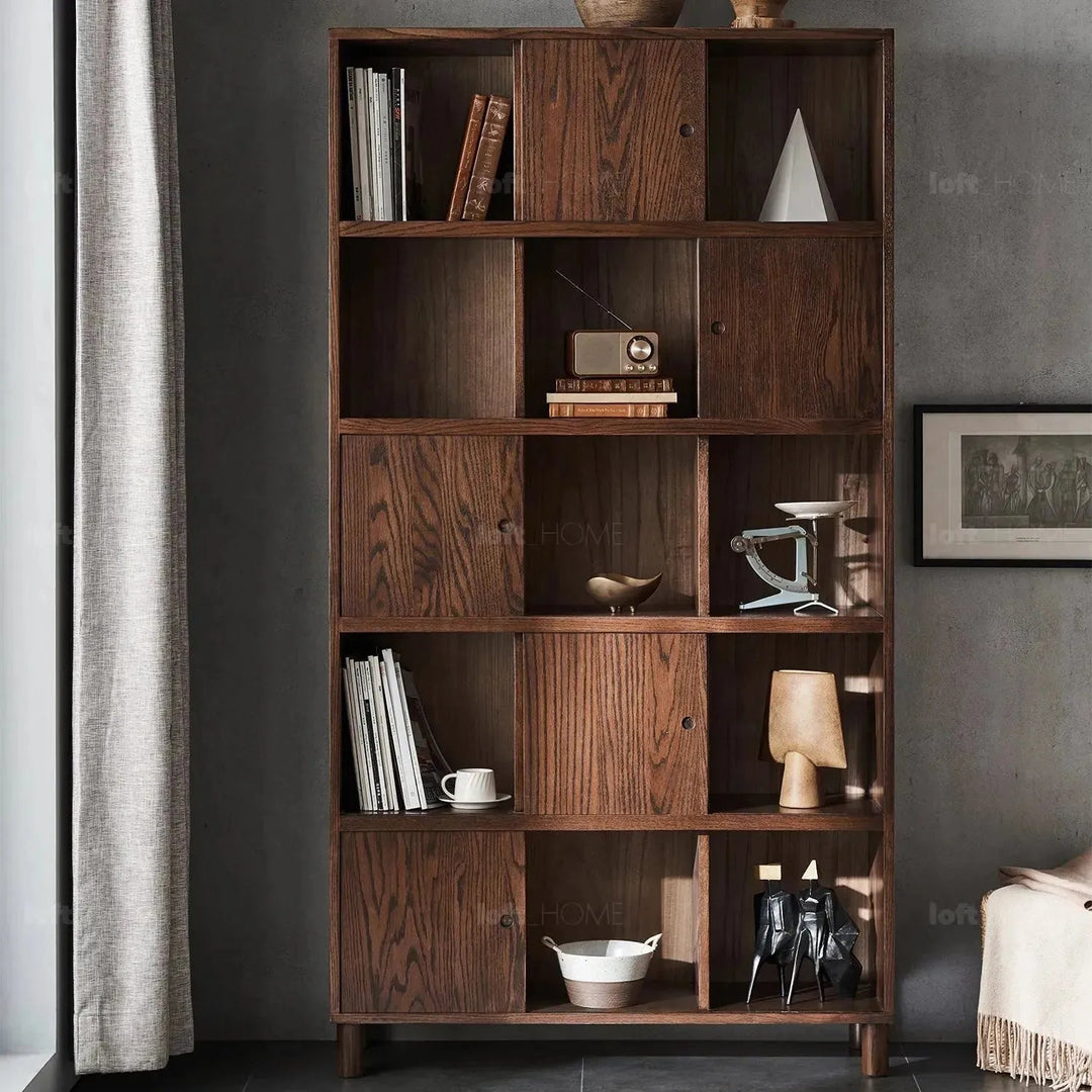 Scandinavian Oak Wood Shelf Bookshelf Optional Door GERIN