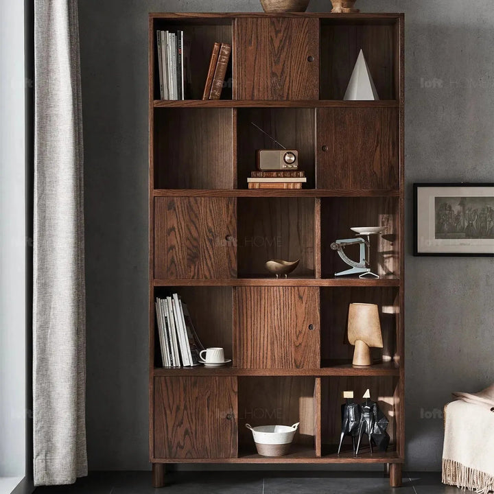 Scandinavian Oak Wood Shelf Bookshelf Optional Door GERIN