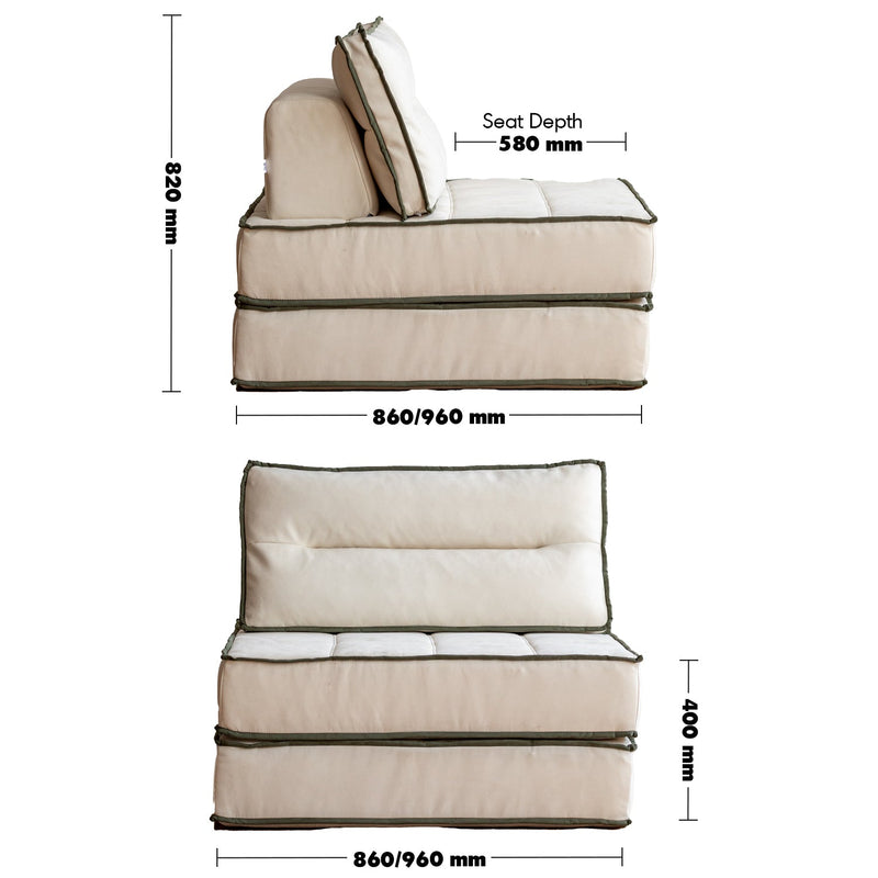Scandinavian Cat Scratch Resistant Fabric Modular 1 Seater Sofa TIERED Size Chart