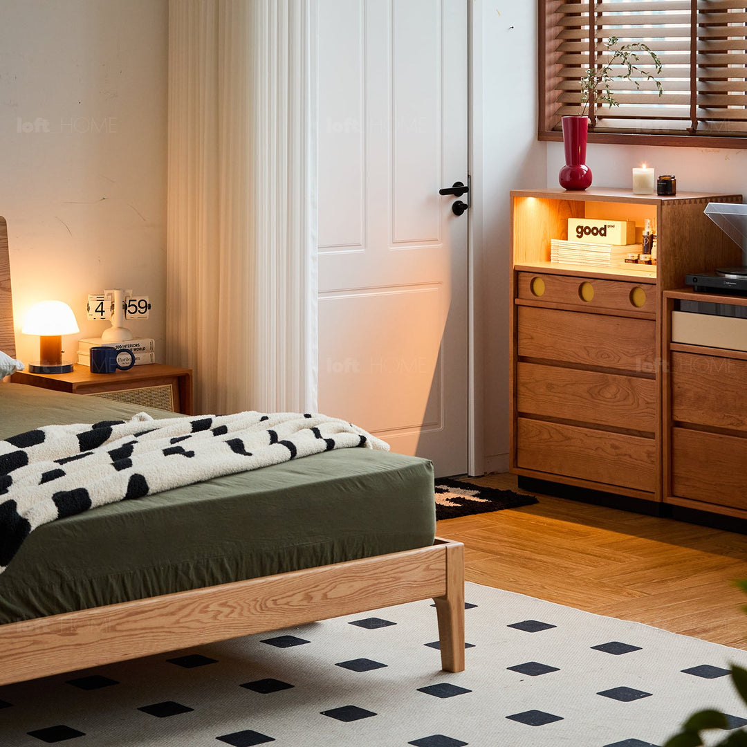 Scandinavian cherry wood chest of drawers timeless 4 in close up details.