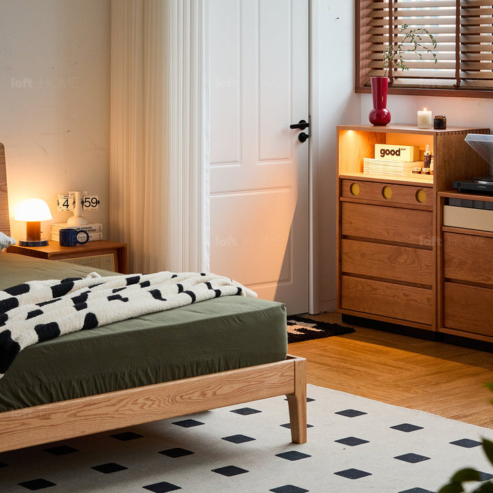 Scandinavian cherry wood chest of drawers timeless 4 in close up details.