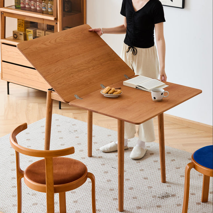 Scandinavian cherry wood dining table forest in details.