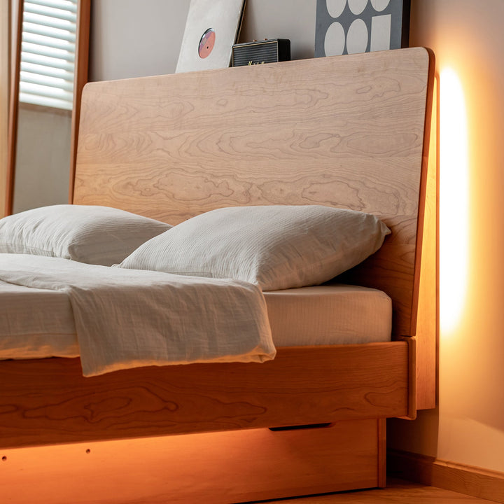 Scandinavian Cherry Wood Electric Lift-Up Storage Bed COASTAL