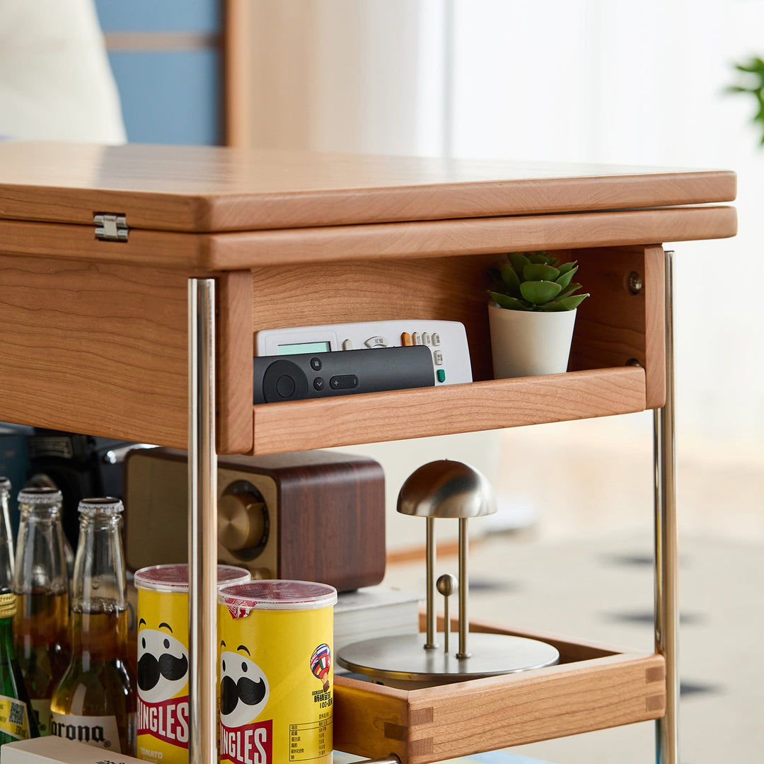 Scandinavian cherry wood extendable coffee table timeless layered structure.