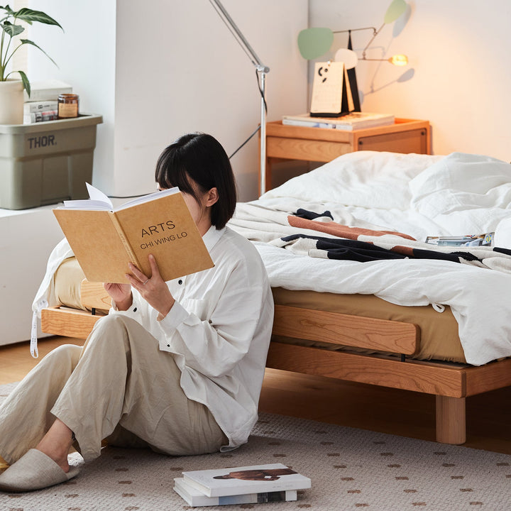 Scandinavian Cherry Wood Platform Bed SMALL