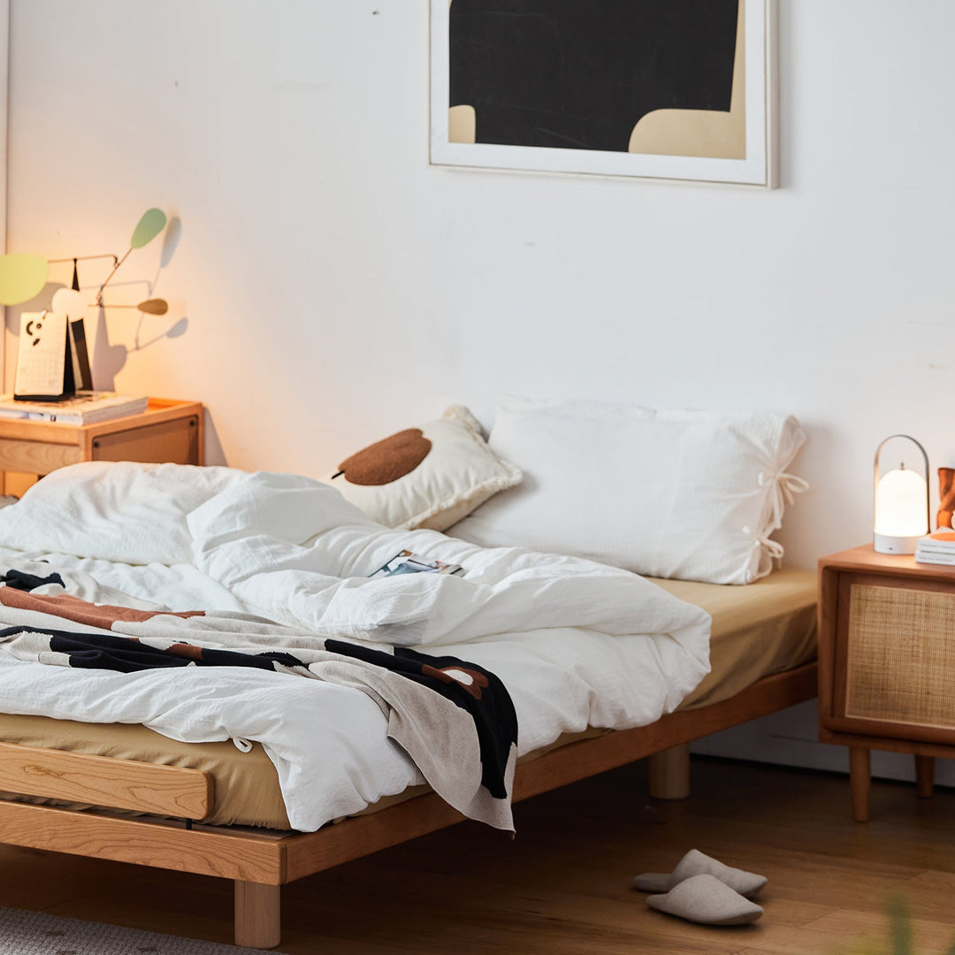 Scandinavian Cherry Wood Platform Bed SMALL