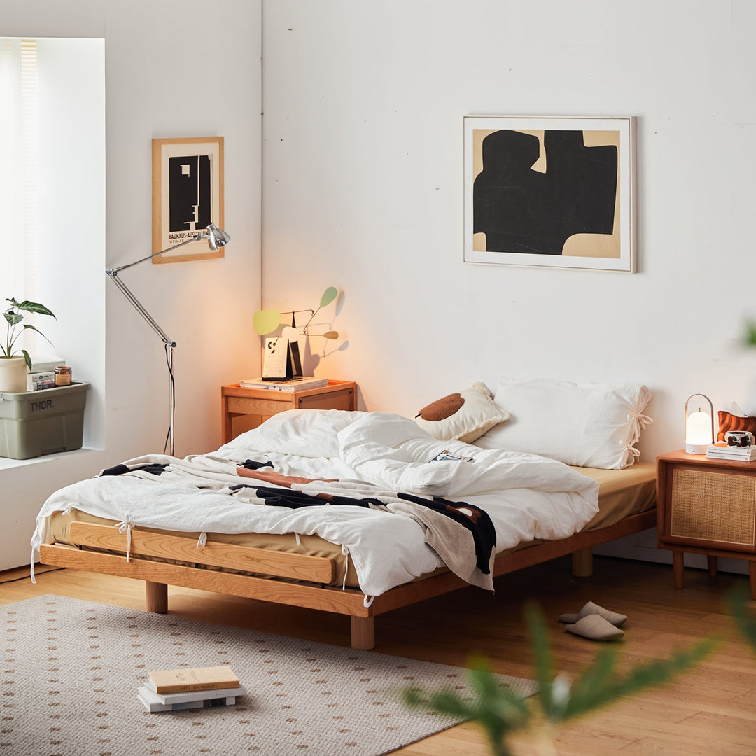 Scandinavian Cherry Wood Platform Bed SMALL