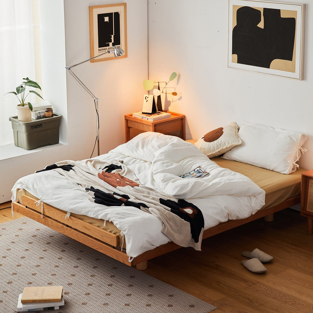 Scandinavian Cherry Wood Platform Bed SMALL