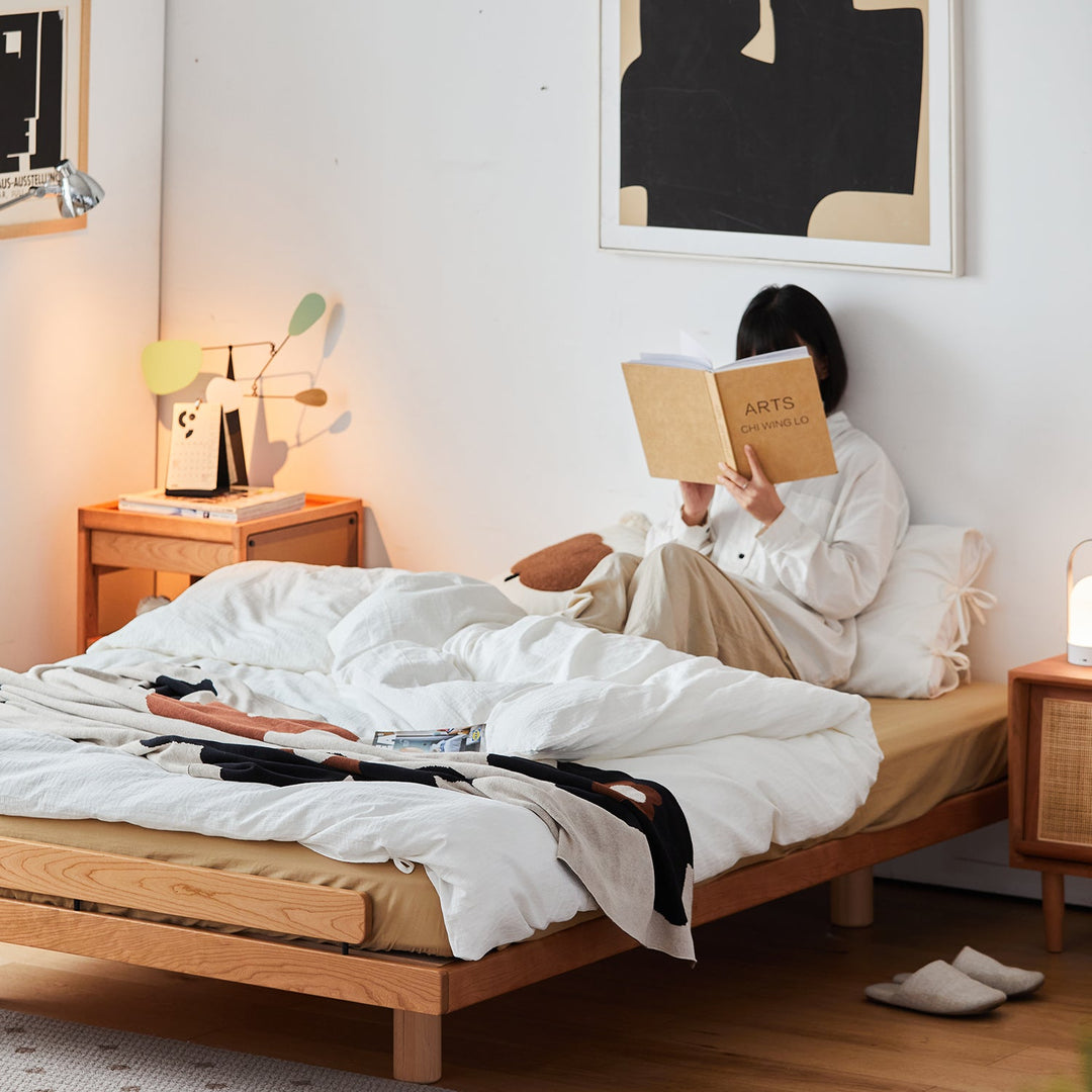 Scandinavian Cherry Wood Platform Bed SMALL