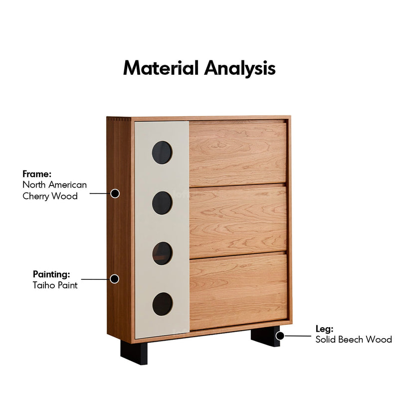 Scandinavian Cherry Wood Shoe Cabinet TIMELESS Material Details Chart