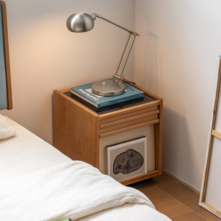 Scandinavian cherry wood side table timeless environmental situation.