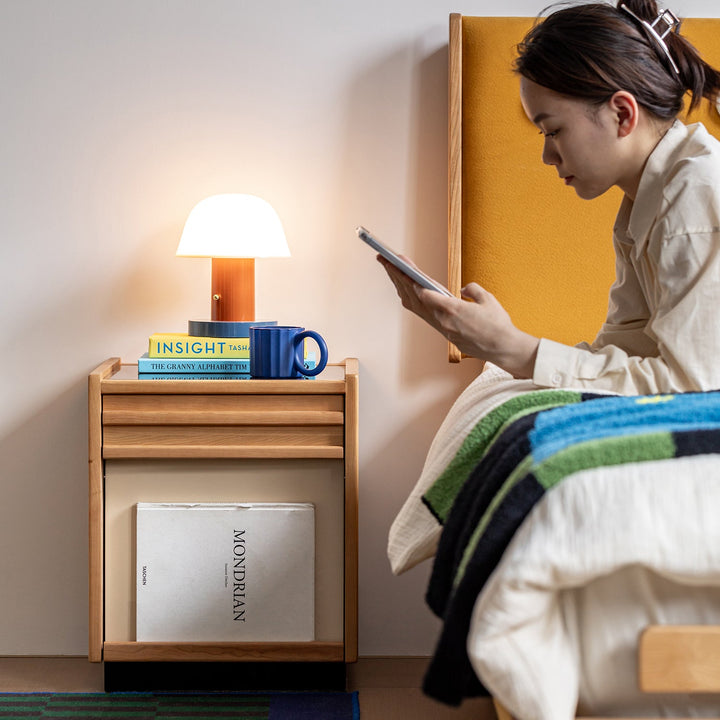 Scandinavian cherry wood side table timeless layered structure.