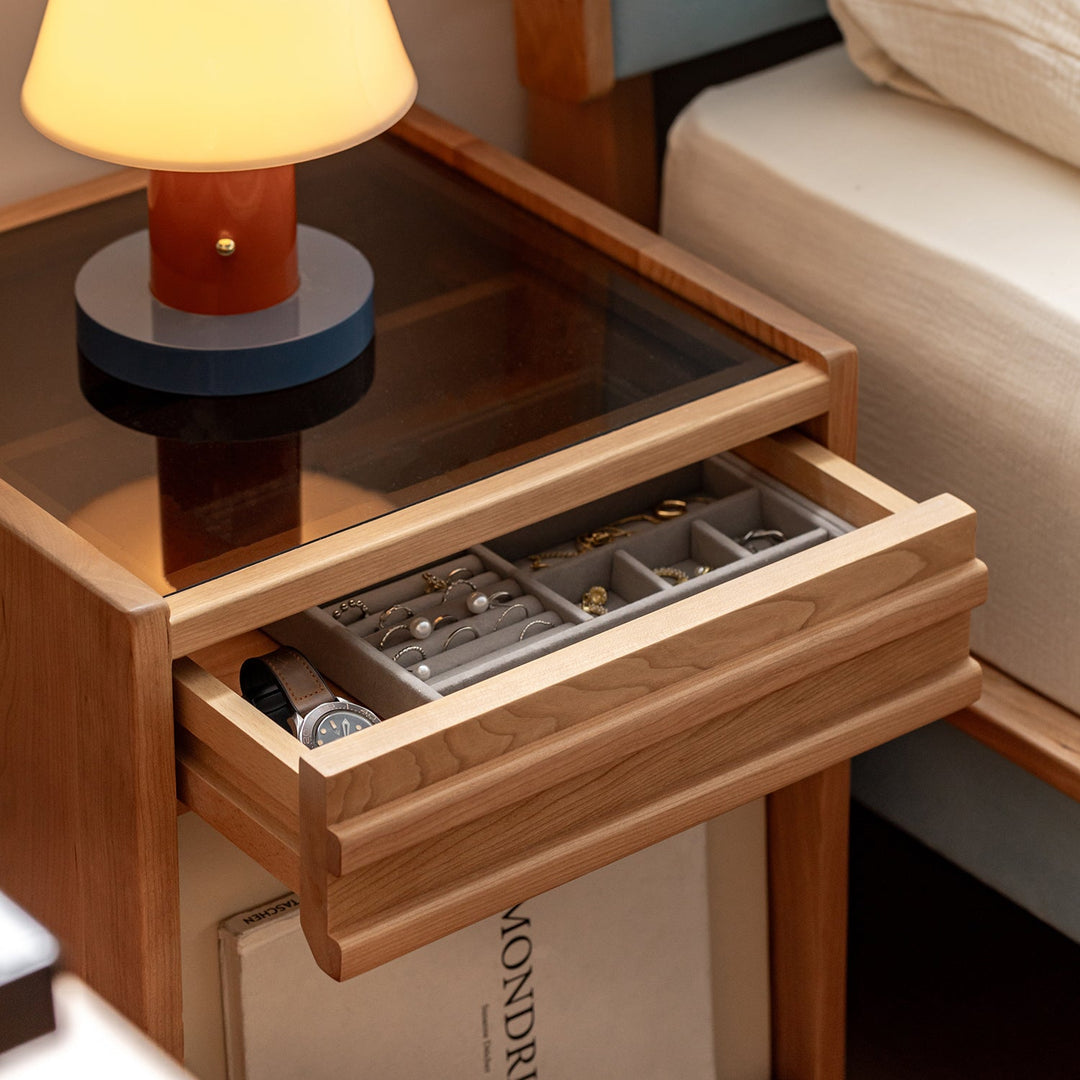 Scandinavian cherry wood side table timeless material variants.