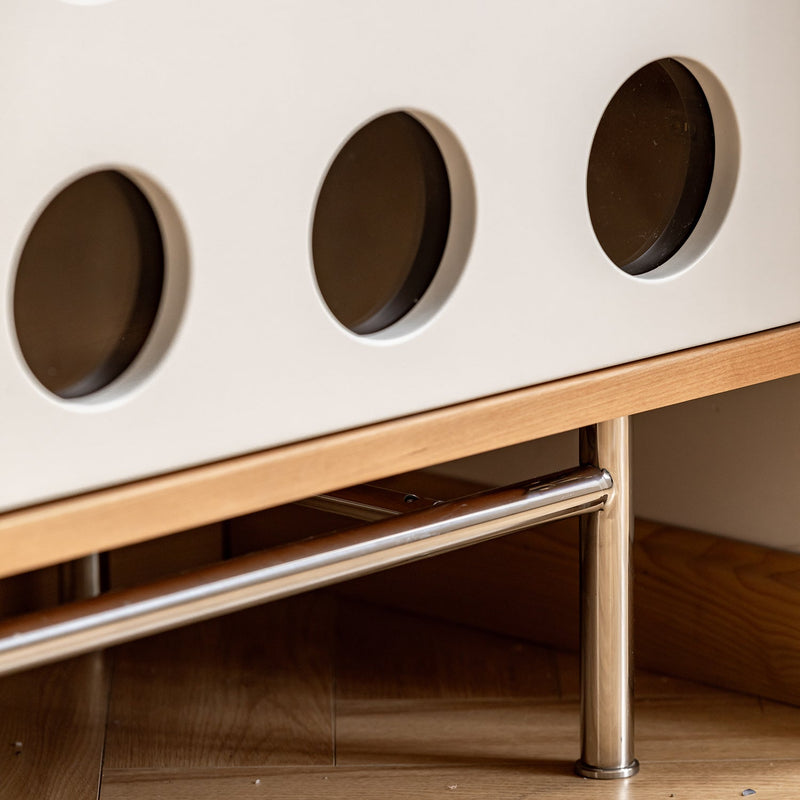 Scandinavian cherry wood sintered stone cabinet timeless layered structure.