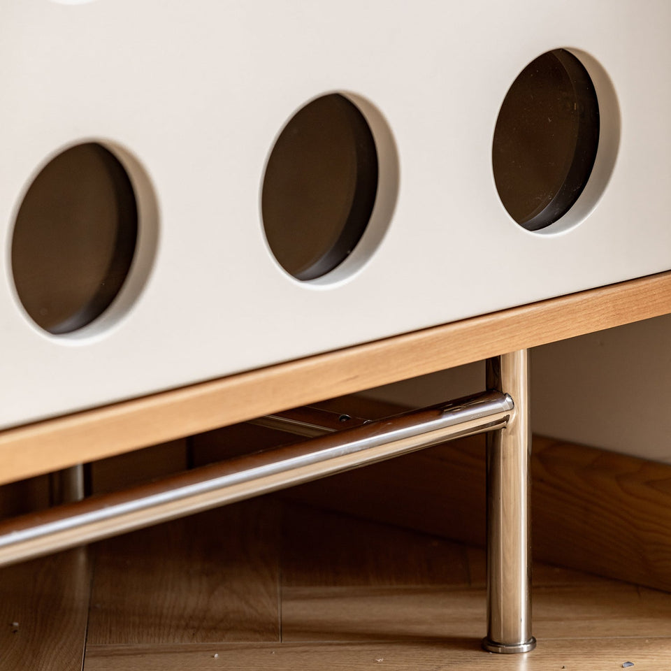 Scandinavian cherry wood sintered stone cabinet timeless layered structure.
